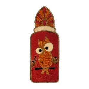 Vintage Greek Souvenir Enamel 4.5" Brass Paper Clip Owl 1950s AOE Travel
